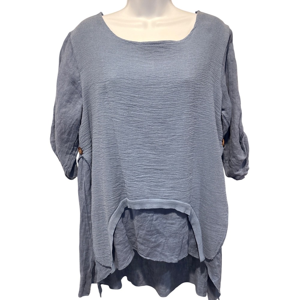 Bella Amore Women's Blue‎ Italian Linen Tunic Size L Minimalist Boho Lagenlook